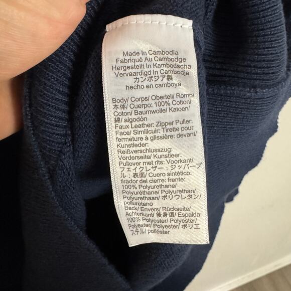 J.Crew Cotton Half-Zip Sweater Mens M Navy Blue Pullover Mock Neck Long Sleeves - Picture 5 of 7